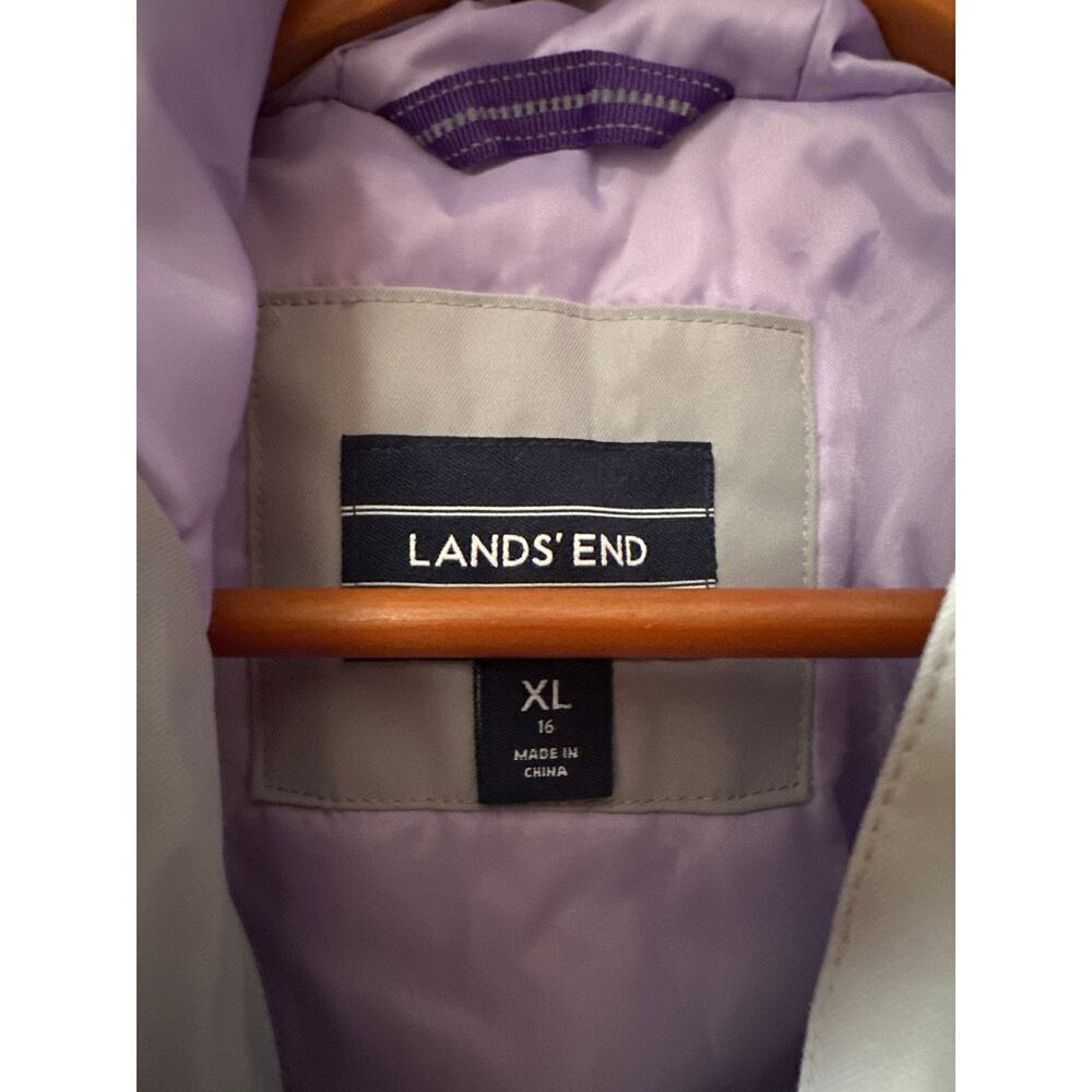 Girls Lands’ End Hooded Winter Jacket Coat Size 14 (XL) Gray Purple Insulated - Picture 2 of 6